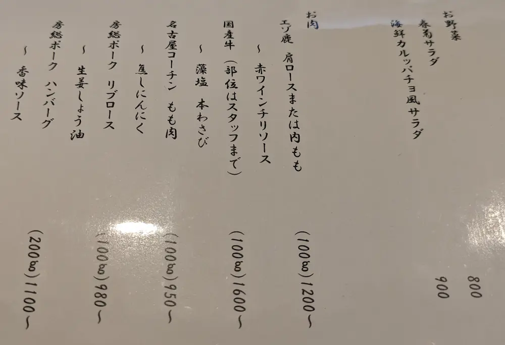 練馬駅の居酒屋旬の肴かかわりのフードメニュー