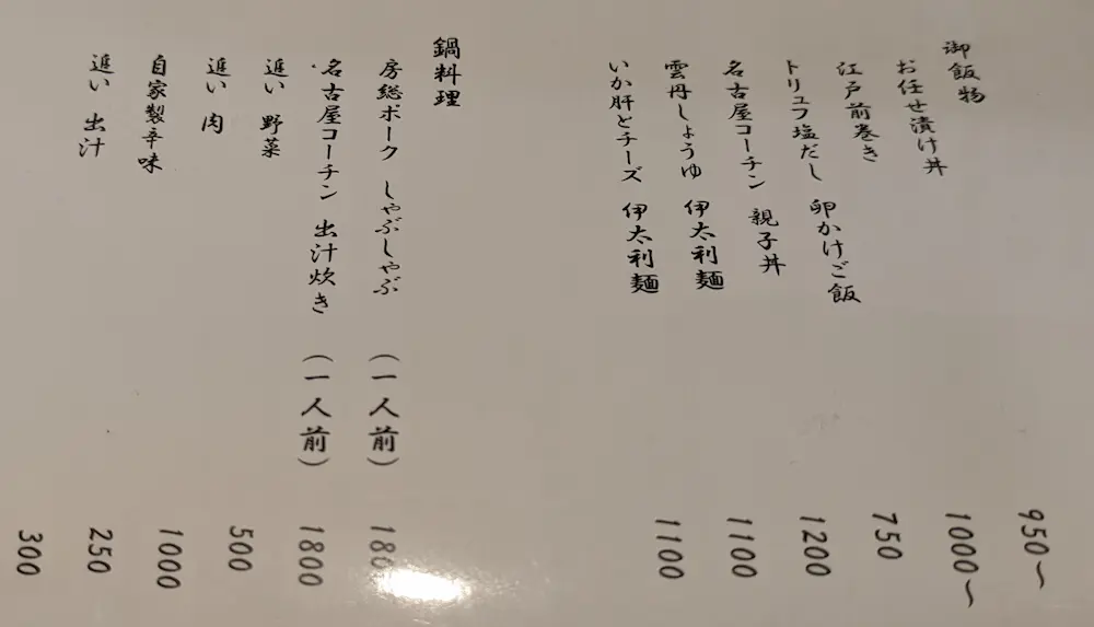 練馬駅の居酒屋旬の肴かかわりのフードメニュー